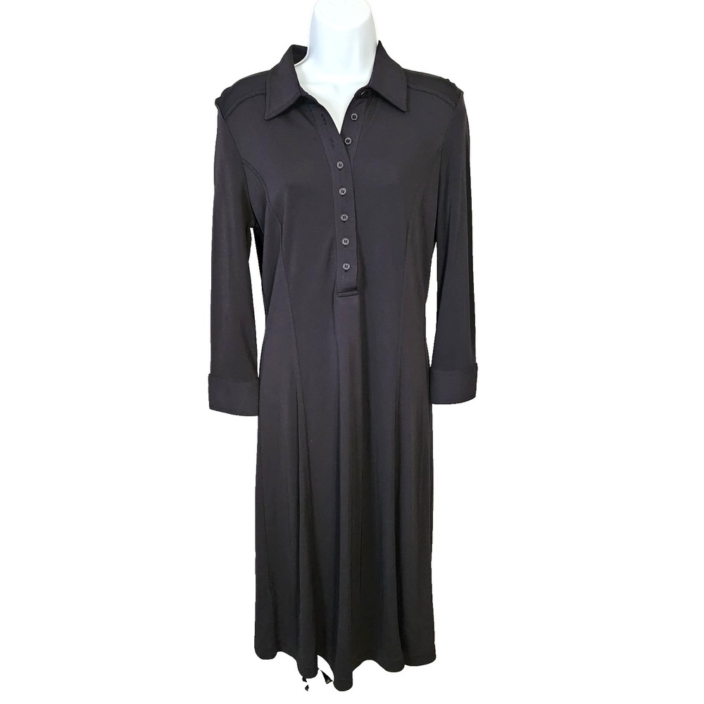 Ann Taylor LOFT Size 8 Navy Classic Half Button Midi Shirt Dress Minimalist Work